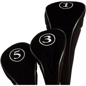Black Golf Zipper HeadCovers Driver 1 3 5 Fairway WoodsHeadcovers Metal Neoprene